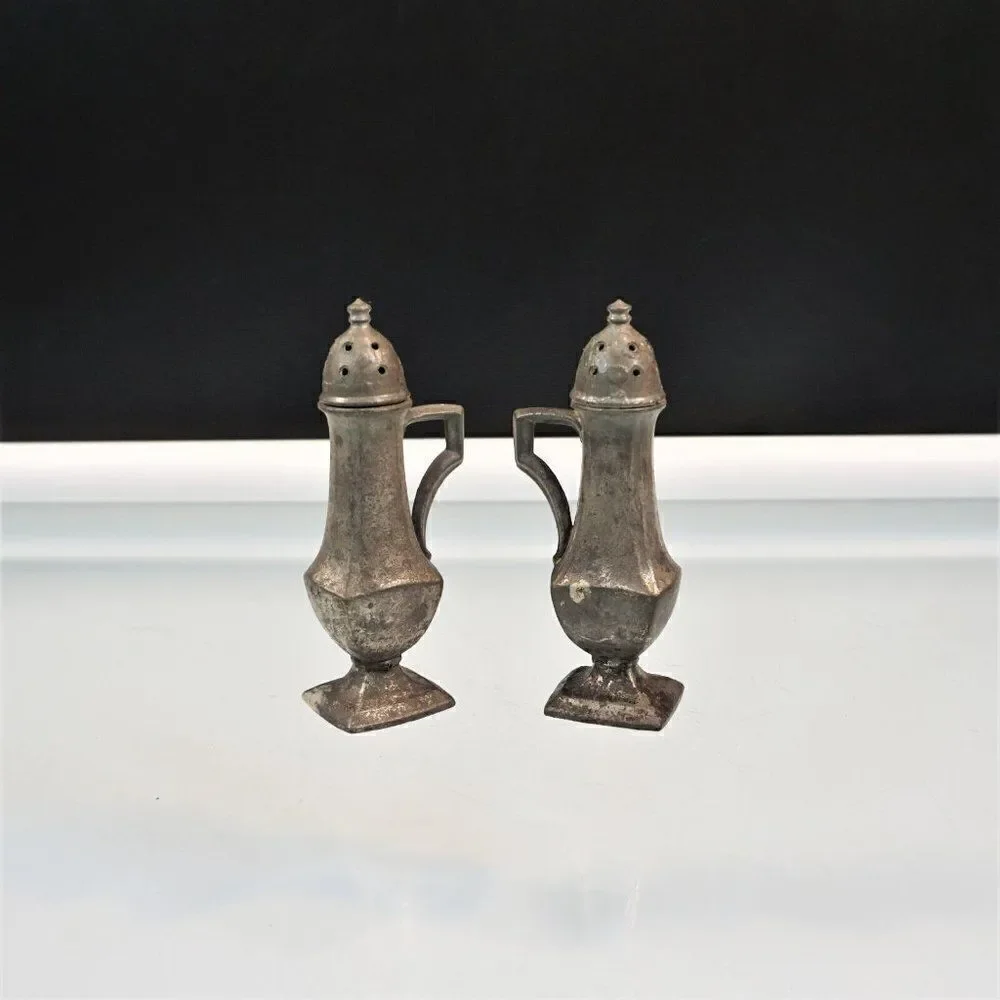 Antique 1890s Art Deco Salt And Pepper Shakers ACME 107 Pewter